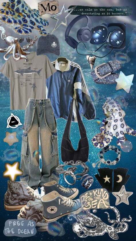 Ocean Clothing Aesthetic, Shark Core Outfits, Ocean Grunge Aesthetic Outfits, Seacore Outfit, Cute Aquarium Outfit, Ocean Core Outfits, Beachcore Outfit, Oceancore Outfit, Ocean Aesthetic Outfit