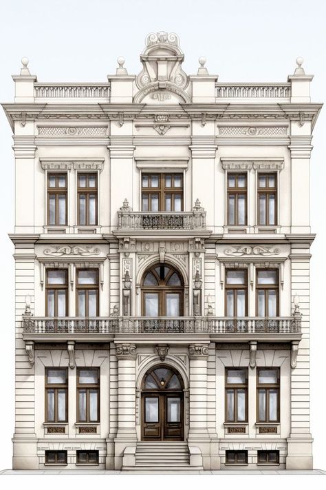 A technical drawing of a classical en 2024 | Arquitectura de edificios, Arquitectura clasica, Arquitectura de la casa Neo Classism Architecture, Classic Architecture Drawing, Classic Facade Architecture, Classical Architecture Drawing, Apartment Windows, Classic Facade, Classical Building, Townhouse Exterior, Architecture Blueprints