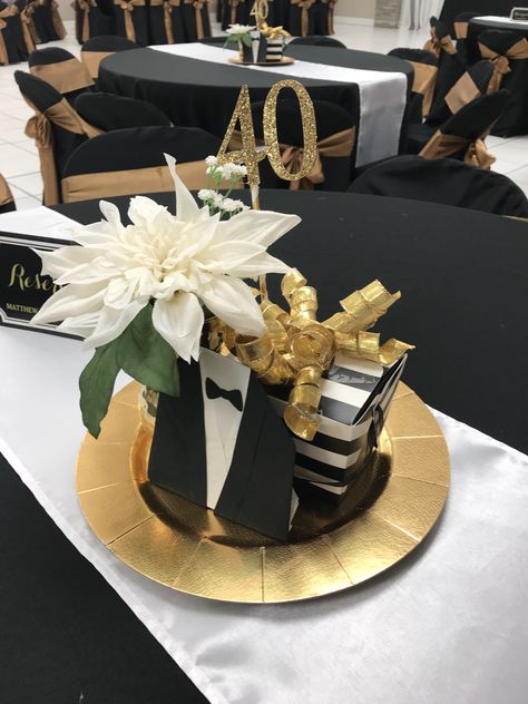 40th Birthday Men Centerpiece, Centerpiece Man Birthday, Male Table Centerpieces, 40 Birthday Centerpieces Men, Center Piece For Mens Birthday, Fathers Day Centerpiece Ideas, Birthday Centerpieces For Men, 50th Birthday Centerpieces For Men, Centerpieces For Party For Men