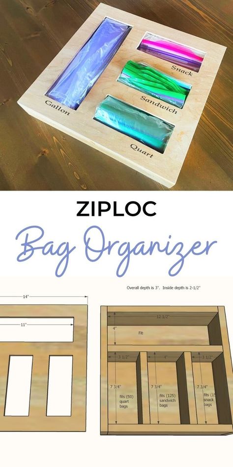 Sandwich Bag Organization, Ziploc Storage Organization, Sandwich Bag Storage Ideas, Diy Ziploc Bag Organizer, Woodwork Garage, Diy Storage Drawers, Ziplock Bag Storage, Wood Books, Cardboard Diy