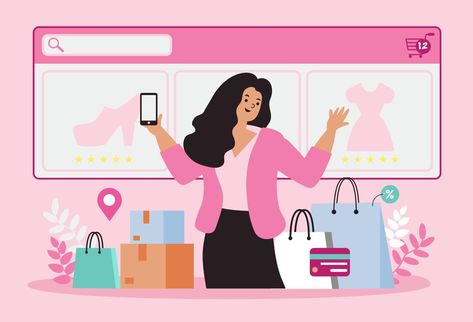 Women happy with shopping on mobile pay by credit card. Shopping online in an online store on a website or mobile application. vector concept loves shopping. Design for Sale banner, Digital marketing. Shop Banner Design, Logo Online Shop, Shopping Online Logo, Shopping Clipart, Boutique Logo Design, Facebook Cover Design, Online Shop Design, Shopping Design, Banner Images