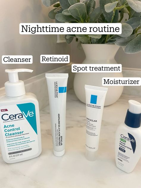 Nighttime acne routine Acne Routine Skincare, Hair And Skin Vitamins, Acne Routine, Beauty Treatments Skin Care, Haut Routine, Men Skin Care Routine, Skin Care Basics, Face Skin Care Routine, Skin Advice