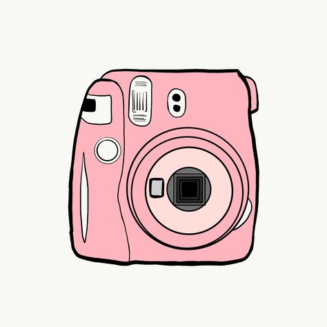 Pink Polaroid Camera, Polaroid Stickers, Pink Polaroid, Camera Sticker, Pink Camera, Adobe Illustrator Draw, Camera Drawing, Polaroid Camera, Bottle Charms