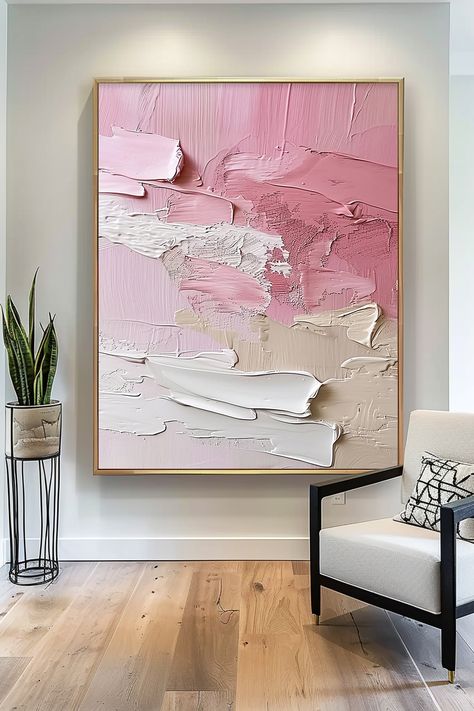 Pink abstract texture: Original handmade acrylic painting with bold brush strokes in shades of pink, white, and beige Pink White Painting, Pink Modern Art, Blush Pink Art, Abstract Textured Art, Pink Artwork, Artwork Contemporary, Pink Abstract Art, Pink Wall Decor, Apartment Goals