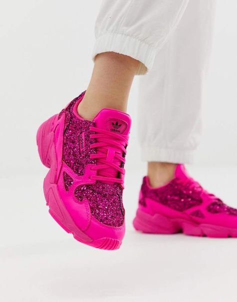 Adidas Originals adidas Originals Premium pink glitter Falcon sneakers Adidas Falcon Pink, Pink Sparkly Shoes, Adidas Shoes Nmd, Adidas Falcon, Glitter Fashion, Sparkly Shoes, Adidas Pink, Girly Shoes, Print Sneakers