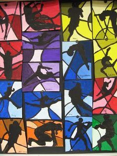 olympic silhouette art project - Google Search Painting Preschool, Zantangle Art, 7th Grade Art, Painting Background, 6th Grade Art, 4th Grade Art, 5th Grade Art, Ecole Art, Sport Art