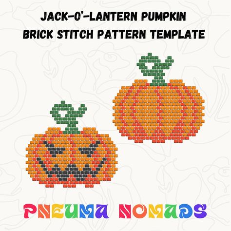 Jack-O’-Lantern Pumpkin Brick Stitch Pattern 🎃🪡 Brick stitch pattern available on our Etsy shop, Pneuma Nomads Digitals - link in the bio 🔗 #beading #beadwork #brickstitch #handmade #handcrafted #tohobeads #miyukibeads #beadingpattern #beadingtemplate #brickstitchpendant #jackolantern #halloween #autumn Halloween Autumn, Toho Beads, Brick Stitch Pattern, Miyuki Beads, Brick Stitch, Jack O, Jack O Lantern, Beading Patterns, Stitch Pattern