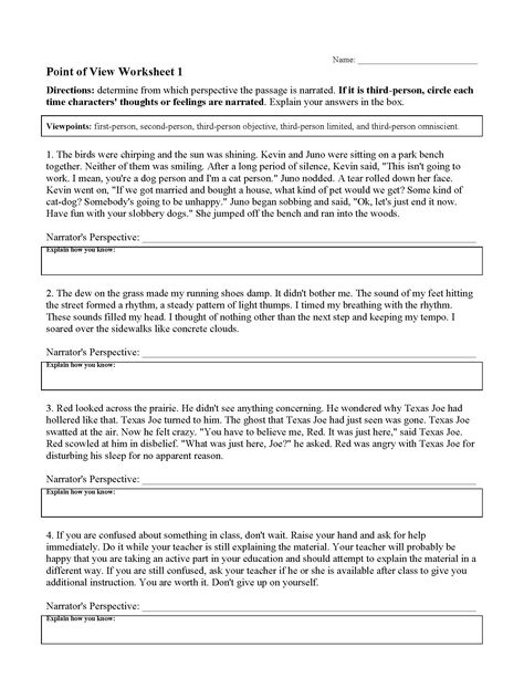 This is a preview image of the Point of View Worksheet 1. Point Of View Worksheet, Authors Viewpoint, Teaching Dialogue, Authors Perspective, Authors Point Of View, Reading Strategies Anchor Charts, Esl Reading Comprehension, Teaching Reading Skills, Perspective Lessons