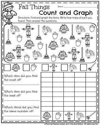 November Kindergarten Worksheets - Fall Things Count and Graph. Halloween Graphing, Fall Worksheets, Graphing Worksheets, Thanksgiving Worksheets, First Grade Math Worksheets, Halloween Worksheets, First Grade Worksheets, Fall Math, Fall Kindergarten