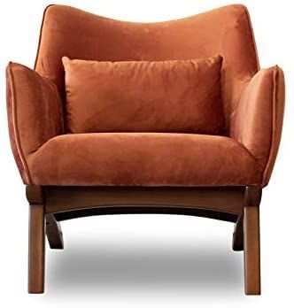 Pemberly Row Upholstered Mid-Century Modern Gatsby Velvet Fabric Lounge Chair, Comfortable Armchair for Bedroom, Living Room with Walnut Wood Legs and Pillow, in Burnt Orange Sitting Area Chairs, Modern Gatsby, Orange Accent Chair, Fabric Lounge Chair, Mid Century Accent Chair, Velvet Lounge Chair, Orange Chair, Velvet Lounge, Comfortable Armchair