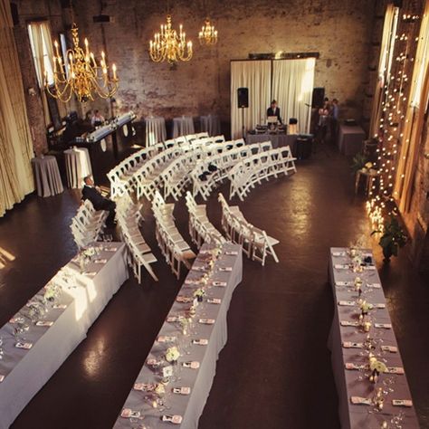 Indoor Ceremony and Reception. Perfect for ceremony and then reception! pull the chairs over Ceremony Decorations Indoor, Wedding Ceremony Decorations Indoor, Wedding Table Layouts, Wedding Reception Layout, Reception Layout, Indoor Wedding Ceremonies, Wedding Centrepieces, Reception Tables, Indoor Ceremony