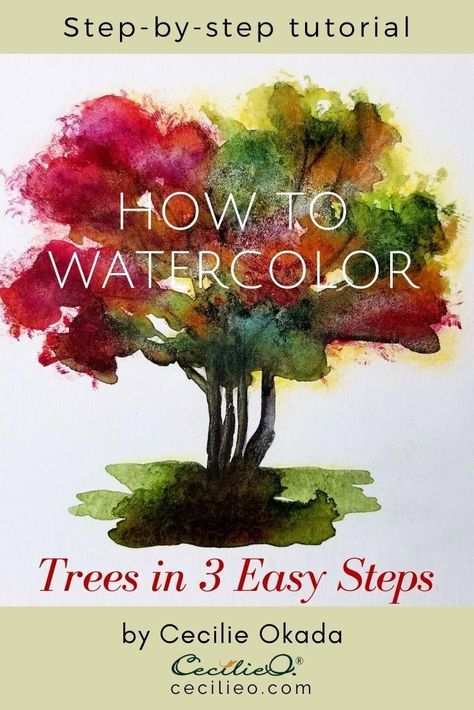 How To Watercolor Trees, Watercolor Art Lessons Tutorials, Creative Watercolor Paintings, Watercolor Trees Tutorial, Watercolor Art For Beginners Step By Step, Watercolor Drawing Easy, Water Coloring Ideas For Beginners, Cool Watercolor Ideas, Easy Watercolor Flowers