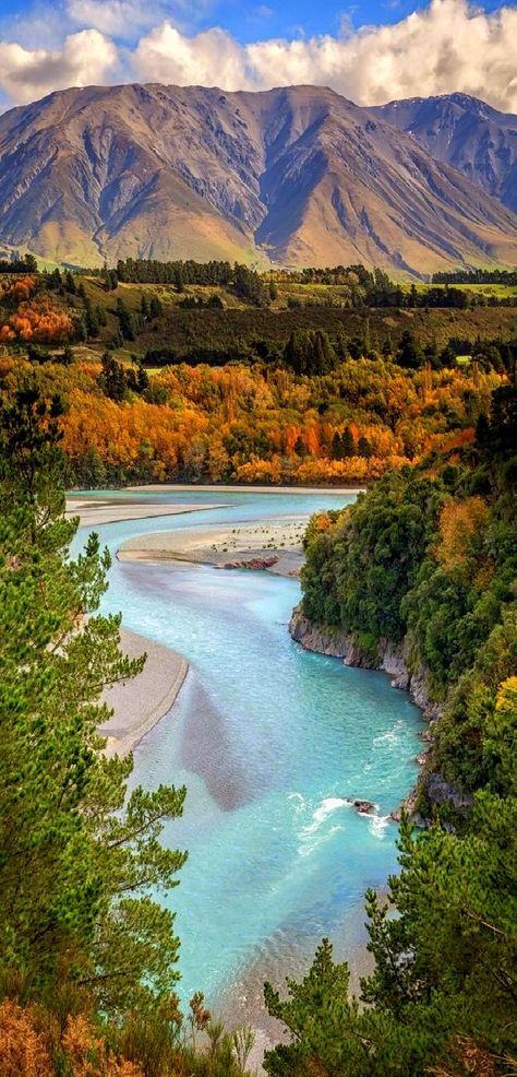 Rakaia River at Rakaia Gorge - Canterbury Region, New Zealand New Zealand Travel, Alam Yang Indah, Canterbury, Places Around The World, Wonderful Places, Travel Dreams, Beautiful World, Beautiful Landscapes, Wonders Of The World