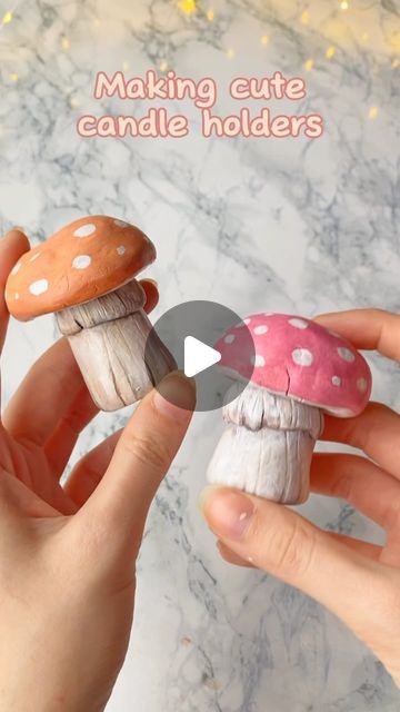 Eve on Instagram: "Mushroom candle holder made from air-dry clay🍄✨🕯️" Air Dry Clay Mushroom Wall Decor, Clay Candle Holders Mushroom, Clay Mushroom Candle Holder, Diy Clay Mushrooms Ideas, Air Clay Mushroom, Craft Mushrooms Ideas, Air Dry Clay Ideas Candle Holders, Clay Ideas Candle Holder, Clay Wax Melter Diy