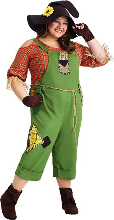 Plus Size Scarecrow Costume for Women Classic Scarecrow Outfit Adult #afflink Plus Size Halloween Costumes For Women, Scarecrow Costume Women, Scarecrow Outfits, Pirate Costumes, Green Overalls, Fairy Tale Costumes, Scarecrow Costume, Plus Size Costume, Plus Size Halloween Costume