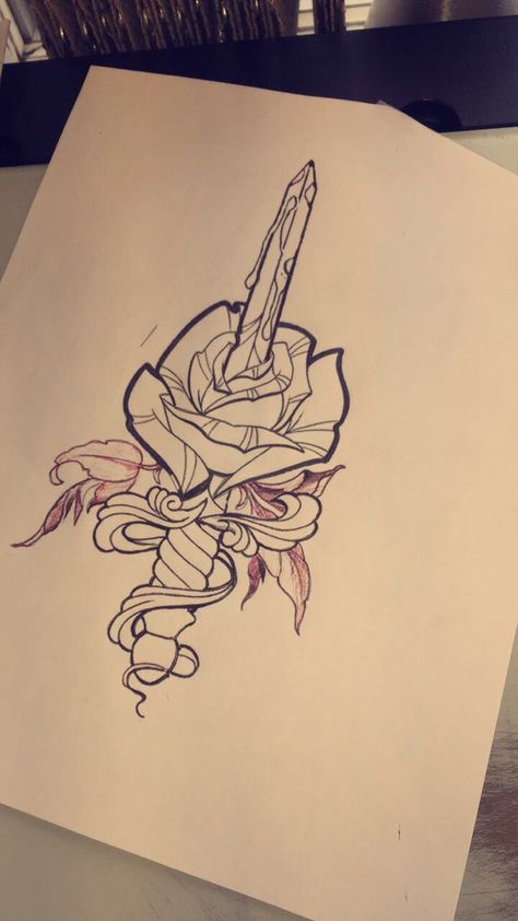 The rose represents beauty, friendship and all that good stuff. However the dagger represents betrayal, the end of something and well you get the picture. With leaves more as a shadow in the background. This tattoo has alot of meanings to me. I will update a pic of it when its done healing. Drawings Of Betrayal, Betrayed Tattoo, Betrayal Tattoo Ideas, Betrayal Tattoo, Betrayal Drawing, Rose Dagger Tattoo, Beloved Tattoo, Rose And Dagger Tattoo, Rose Represents