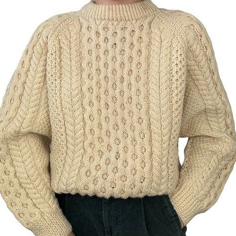 Vintage Hand Knit Wool Irish Fisherman Cable Chunky Cream White Sweater Sz L Hand knit  Unbranded  Material: 100% wool Color: cream/white  Oversized and chunky  Collar to hem: 27"  Pit to pit: 21"  Sleeve: 22"  Modeled on a medium/size 6/ 5 foot 7/ 140lbs/ 34 C/ 28" inch waist White Chunky Sweater, Irish Knit Sweaters, Irish Wool Sweaters, Irish Fisherman, Cabled Sweater, L Hand, Irish Sweater, 28 Inch Waist, Classy Men