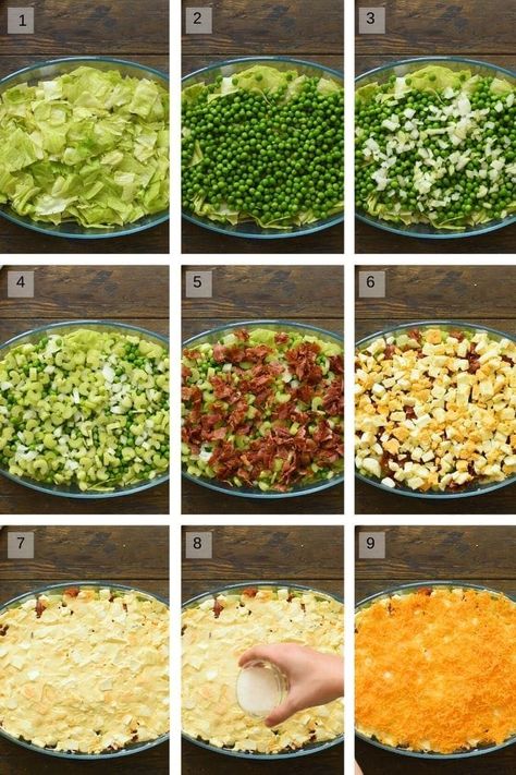 Seven Layer Salad Recipe, 7 Layer Salad, Cajun Chicken Pasta Recipes, Layer Salad, Seven Layer Salad, Layered Salad Recipes, Make Ahead Salads, Creamy Pasta Recipes, Bacon And Cheese