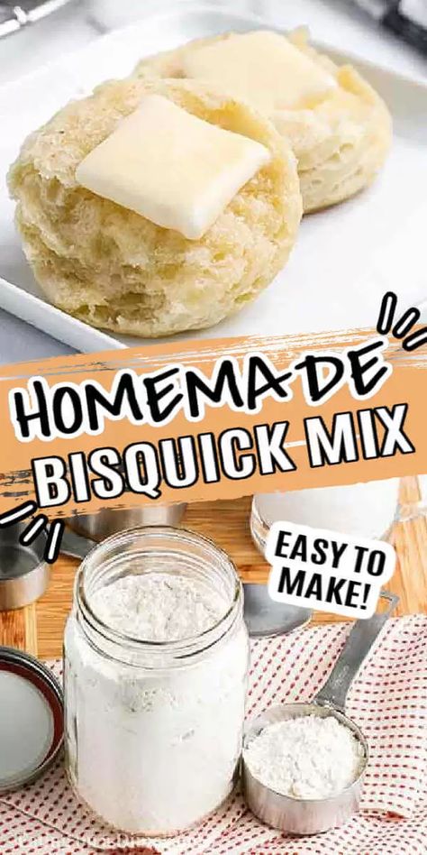 Make homemade bisquick mix recipe with only 4 ingredients. Skip the store and learn how to make homemade bisquick without shortening to save time and money. This copycat homemade bisquick recipe is perfect for cinnamon rolls, dumplings, pancakes, biscuits and more. Learn how to make homemade bisquick today with natural ingredients. #eatingonadime #homemadebisquick #Recipebiscuitmix Homemade Baking Mix Recipes, Home Made Bisquick, Bisquick Mix Homemade, Homemade Bisquick Recipe, Bisquit Recipes, How To Make Bisquick, Bisquick Mix Recipe, Homemade Biscuit Mix, Bisquick Biscuits