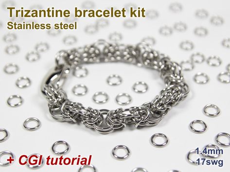 Trizantine Bracelet Kit Chainmaille Kit Stainless Steel - Etsy New Zealand Rings To Make, Chainmaille Tutorial, Biker Chain, Byzantine Necklace, Chainmail Necklace, Chainmail Bracelet, Bracelet Kit, Chain Nose Pliers, Chainmaille Bracelet