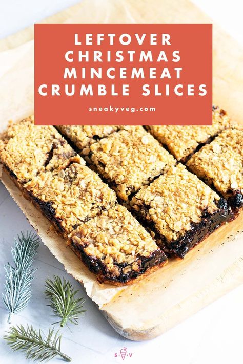 Making a batch of these mincemeat crumble bars is the most delicious way to use up that jar of leftover Christmas mincemeat at the back of the fridge. This recipe is suitable for vegans. #christmasmincemeat #mincemeatcrumblebars #leftovermincemeat #veganchristmas #veggielicious Recipes Using Mincemeat, Mincemeat Desserts, Mincemeat Cookie Recipe, Mincemeat Bars Recipe, Christmas Mincemeat, Christmas Leftovers Recipes, Sweet Slices, Fruit Cake Recipe Easy, Minced Meat Recipe