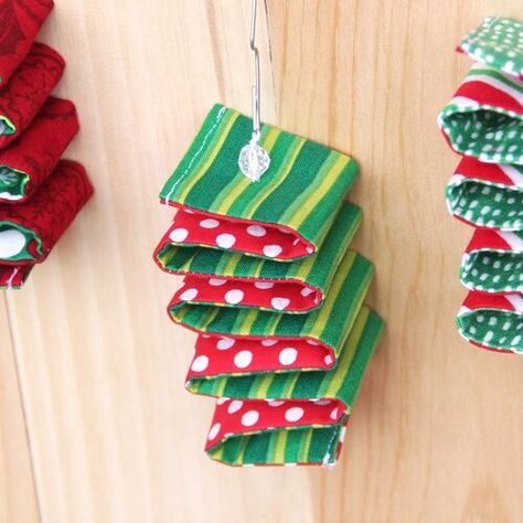 Ribbon Candy Ornaments, Ribbon Christmas Ornaments, Sewn Ornaments, Crafty Staci, Long Edges, Fabric Ornament, Spool Crafts, Easy Christmas Ornaments, Christmas Sewing Projects