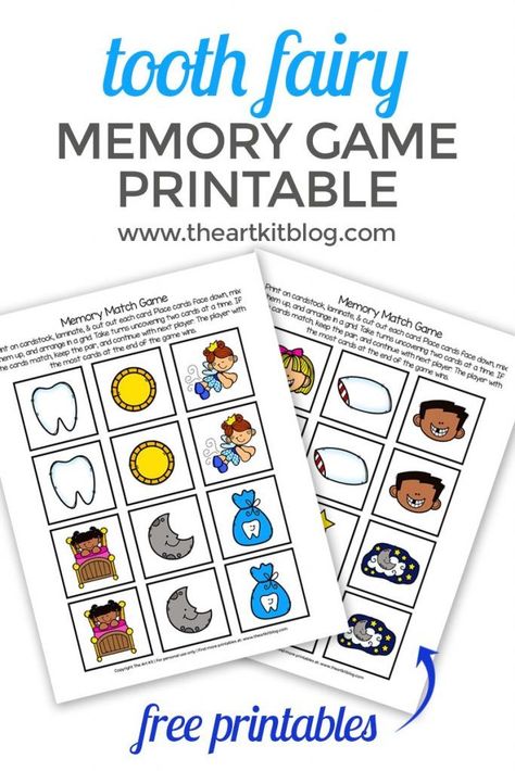 Tooth Fairy Memory Match Game {Free Printable} Does your little one have a loose tooth? #toothfairy #loosetooth #gameschooling Tooth Fairy Printable, Health Preschool, Fairy Printable, Free Educational Printables, Library Crafts, February Crafts, Memory Match Game, Loose Tooth, Match Game