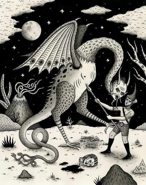 JON MACNAIR creates playful storybook style art full of dark irony || #contemporaryart #modernart #darkart #illustration Psy Art, Extinct Animals, India Ink, Visionary Art, Exotic Birds, Ink On Paper, Fantastic Art, Art Plastique, Dark Art