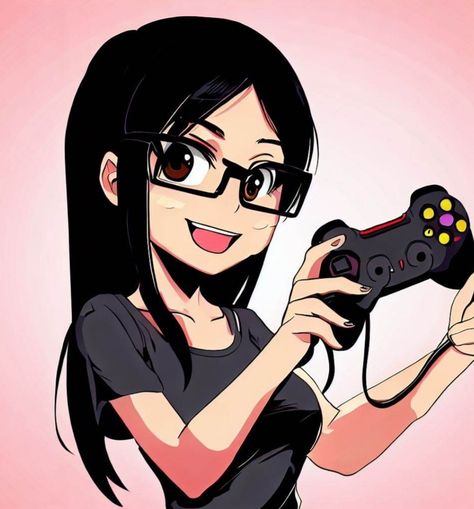 Gamer girl with glasses holding a gaming controller. Girl With Glasses, Nerd Games, Art Of Love, Gaming Controller, Drawing Games, Girl Sketch, Girls With Glasses, Girls Play