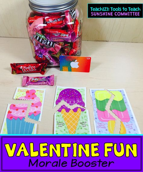 Valentine's Day Morale Booster - fun, quick, and easy way for staff to have a little fun for Valentine's Day. February Teacher Morale Boosters, School Staff Valentine Ideas, February Staff Morale Boosters, Monthly Teacher Morale Boosters, Valentine’s Day Employee Appreciation, Day Before Valentines Day, Teacher Encouragement Quotes, Staff Ideas, Teacher Morale