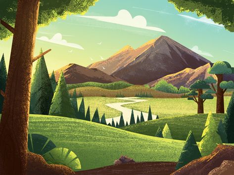 Landscape Forest, Mountain Illustration, Mountain Scenery, Book Illustration Art, Cartoon Background, Landscape Artwork, Green Forest, Padang, Landscape Illustration