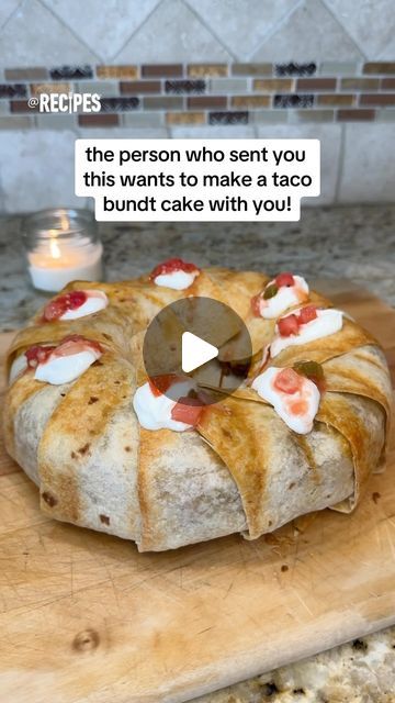 Recipes on Instagram: "Dinner for the family is served all in one!🤩🌮 This taco bundt cake is an easy dinner idea to put smiles on a big group!😋❤️ Send this to someone who needs this in their life!🙌 #taco #bundt #cake #bundtcake #tacobundt #tacobundtcake #dinner #idea #easy #easyrecipe #fun #cute #kids #family #food #yummy #delicious #tacos #share #trend #fyp  Ingredients: ground beef (seasoned with salt, pepper, garlic, onion powder and taco seasoning packet) large burrito sized flour tortillas mexican shredded cheese pico de gallo nacho cheese Doritos sour cream shredded lettuce" Bundt Cake Dinner Recipes, Taco Bundt Cake Recipe, Taco Bundt Cake, Tortilla Cake, Dinner Idea Easy, Nacho Cheese Doritos, Taco Cake, Main Entree Recipes, Delicious Tacos