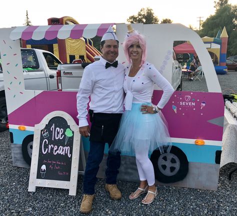 Ice Cream Truck Trunk Or Treat, Trunk Or Treat Ice Cream, Ice Cream Truck Or Treat, Trunk Or Treat Ice Cream Truck, Ice Cream Trunk Or Treat Ideas, Ice Cream Shop Trunk Or Treat, Fall Halloween Party Ideas, Food Truck Party, Snow Cone Stand