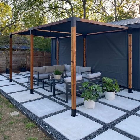 Linx Pergola Ideas, Modular Pergola, Toja Grid, Modern Patio Design, Building A Pergola, Backyard Remodel, Wood Post, Modern Backyard, Pergola Kits