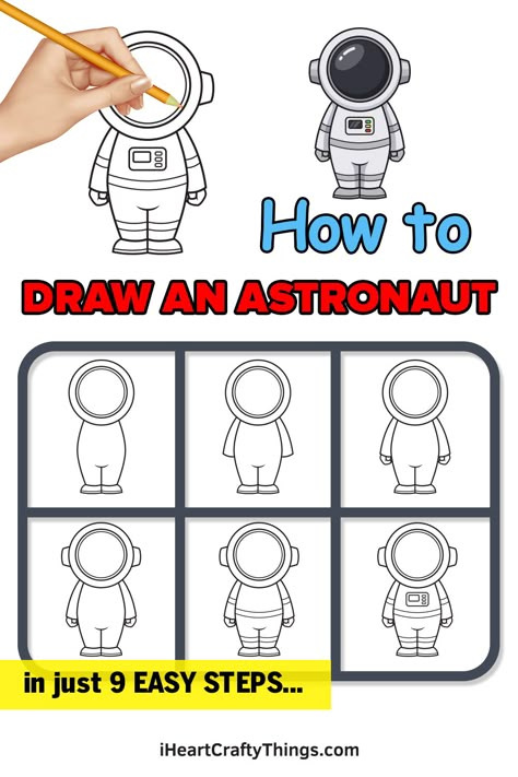 How To Draw Astronaut, Astronaut Suit Drawing, Drawing Of Astronaut, Drawing Astronaut, Easy Scenery Drawing, Astronaut Drawing, Doodle People, Astronaut Cartoon, Easy Disney Drawings