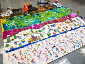 Cassie Stephens: In the Art Room: A Light Up Mural Christmas Mural, Kindergarten Self Portraits, Group Art Projects, Winter Art Lesson, Cassie Stephens, Collaborative Art Projects, Outfit Photos, Winter Art Projects, Murals For Kids