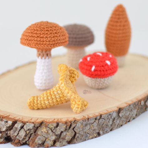 Mushrooms Set Free Crochet Pattern By Elisa's Crochet Mushroom Amigurumi, Mini Garland, Handmade Food, Crochet Garland, Food Play, Baby Mobiles, Mercerized Cotton Yarn, Crochet Fruit, Crochet Mushroom