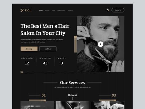 Mens Hair Salon, King Of Clubs, Landing Ideas, Online Web Design, Modern Website Design, Web Ui Design, 2024 Design, Modern Website, Hair Shop