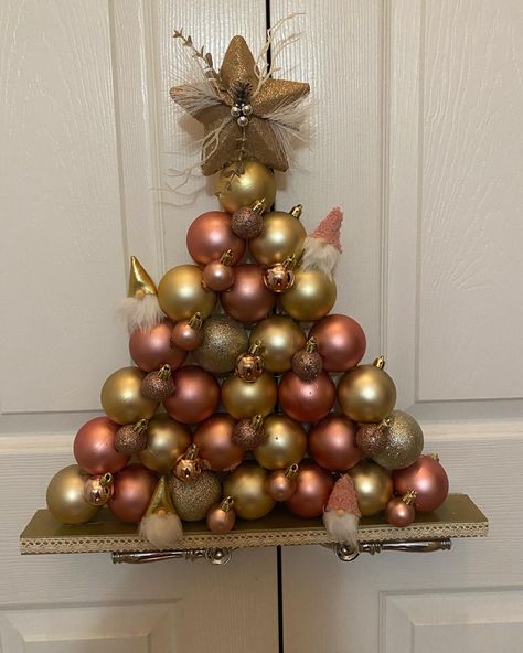 Christmas ball ornaments into a tree with some little extras Christmas Tree Balls, Christmas Ball Ornaments, Christmas Tabletop, Xmas Trees, Christmas Ball, Dollar Tree Crafts, Tree Crafts, Ball Ornaments, Christmas Balls