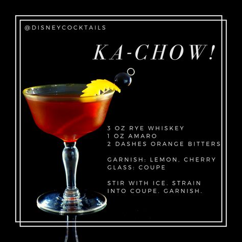 Ka-Chow, Disney Cocktails recipe, Cars, Lightning McQueen, Pixar Disney Alcoholic Drinks, Rye Drinks, Smoothie King Recipes, Pub Drinks, Ka Chow, Disney Inspired Cocktails, Disney Cocktails, Disney Themed Food, Pixar Party