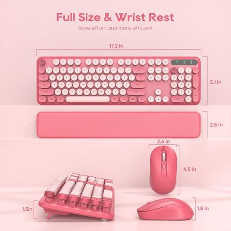 This keyboard and mouse combo is not just a practical addition to your workspace but also makes a delightful gift for students, professionals, or anyone who appreciates both functionality and style. Whether for back-to-school, office use, or as a chic desk accessory, this set combines performance with aesthetic appeal. Desk Accessories Chic, Typewriter Keyboard, Wireless Keyboard And Mouse, Chic Desk, Retro Typewriter, Wrist Rest, Computer Setup, Wireless Keyboard, Keyboard And Mouse