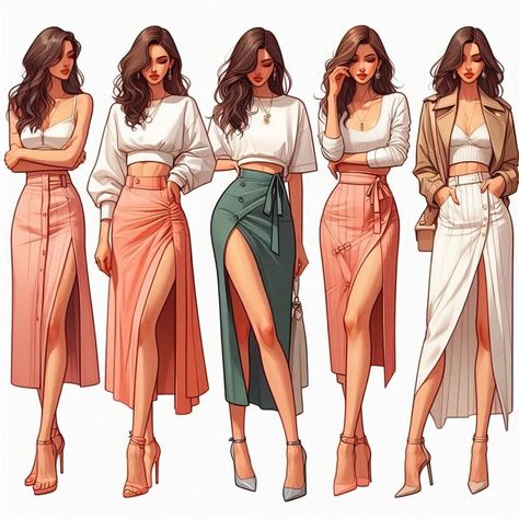 One Piece Fashion Illustration, Fashion Illustration Casual Wear Sketch, Casual Wear Illustration Sketches, Women Fashion Drawing, Fashion Illustration Indian Wear, Outfit Illustration Art, Streetwear Fashion Illustration, Draw Human Figures, Croquis Fashion Illustration