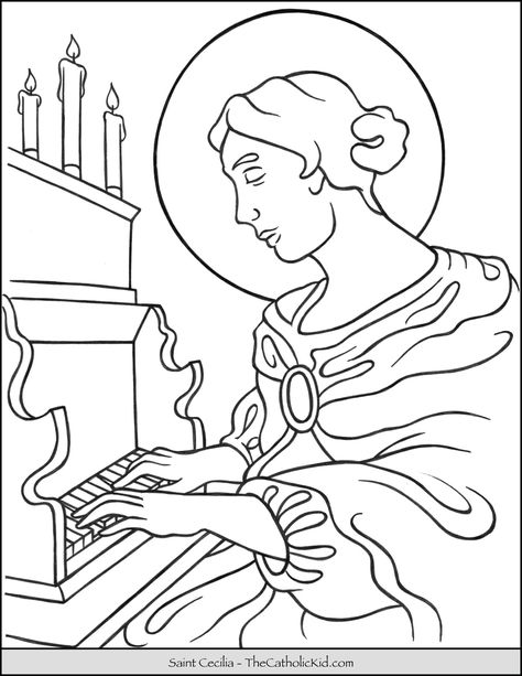 Catholic Drawings, Fun Chalk Art, Saint Cecilia, Saint Coloring, St Cecilia, Santa Cecilia, All Souls Day, Adult Coloring Designs, Chalk Art