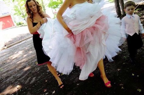 Dyed Crinoline adds a sweet dash of color to a white gown. Petticoat Wedding Dress, Pink Wedding Accessories, Hay Wedding, Wedding Centerpieces Diy Rustic, Weddings By Color, Rustic Wedding Centerpieces, Wedding Centerpieces Diy, Wedding Dress Trends, Rustic Chic Wedding