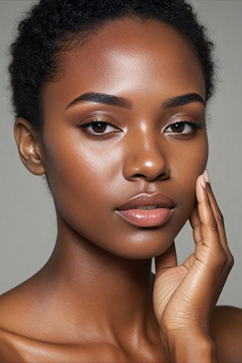 Summer Skincare makeup Dewy Natural Makeup Look, Pretty Dark Skin Women, Natural Makeup For Black Women Dark Skin, Dark Skin Makeup Natural, Natural Black Makeup, Natural Beat Makeup Black Women, Dark Skin Natural Makeup, Neutral Skin, Makeup For Summer