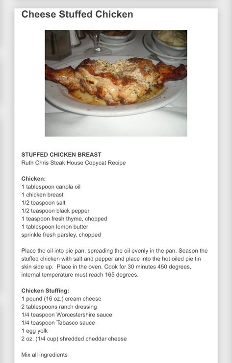 Stuffed Chicken Ruth Chris Recipe, Ruths Chris Stuffed Chicken, Ruth Chris Stuffed Chicken, Ruth Chris Stuffed Chicken Recipe, Stuff Chicken, 2023 Thanksgiving, Chicken Boneless Breast Recipes, Oven Meals, 2023 Food