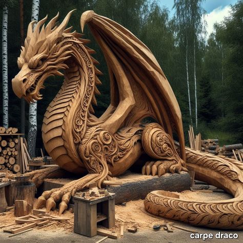 Wood Yard Art Dragon, Dragon Wood Carving Pattern, Driftwood Dragon, Wood Carved Dragon, Wooden Dragon, Wood Carving Art Sculpture, Carved Dragon, Dragon Artwork Fantasy, Dragon Decor