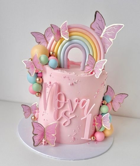 Birthday Cake For Toddler Girl, Rainbow Butterfly Cake, Pink Unicorn Cake, Bunny Birthday Cake, Toddler Birthday Cakes, Modern Birthday Cakes, Cake Designs For Girl, Cake Designs For Kids, Simple Cakes