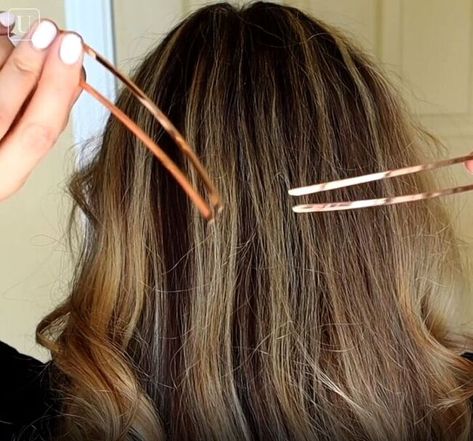 This is a guide to using u-shaped hair pins. Learn how to create different French pin hairstyles with this simple step-by-step hair tutorial. How To Use A Hair Fork Hairstyles, French Fork Hair, How To Use A Hair Comb Pin, French Hair Fork Hairstyles, How To French Hair Pin, U Shape Hair Pins Hairstyles, French Pins Hair, Hairstyles Using Hair Pins, Hair Pins Tutorial