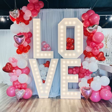 Love Marquee Letters With Balloons, Kalisan Balloons, Love Marquee Letters, Valentines Balloons Decorations, Valentines Balloons, Balloons Decorations, Custom Balloons, Marquee Letters, Pink Valentines